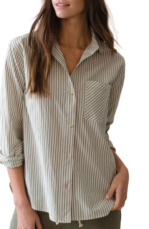 Jane California Relaxed Stripe Cotton Poplin Button-Up Shirt