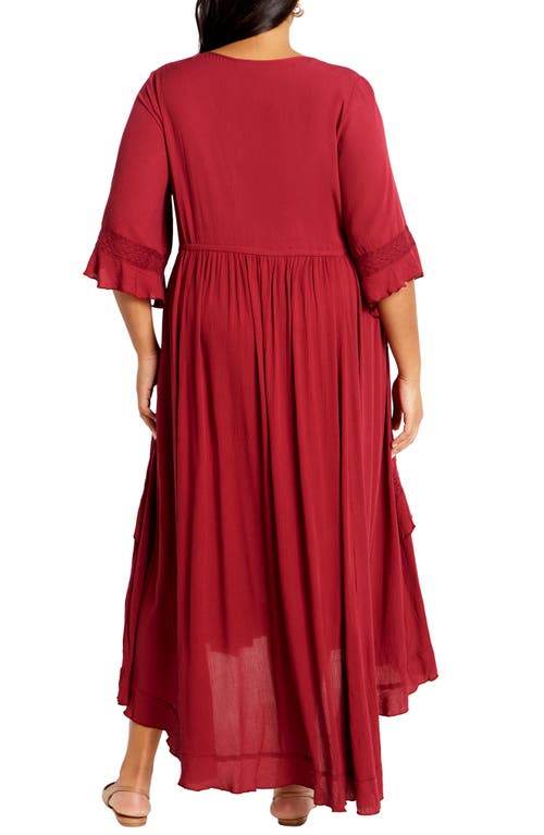 City Chic Rosie Lace Trim High-low Maxi Dress In Red