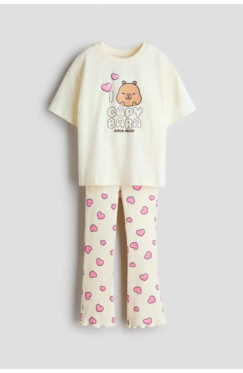 H&M 2-piece Printed Cotton Set, Main, color, Cream/Capyfun