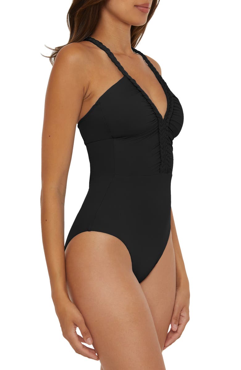 Soluna Braid Trim One-Piece Swimsuit, Alternate, color, Black