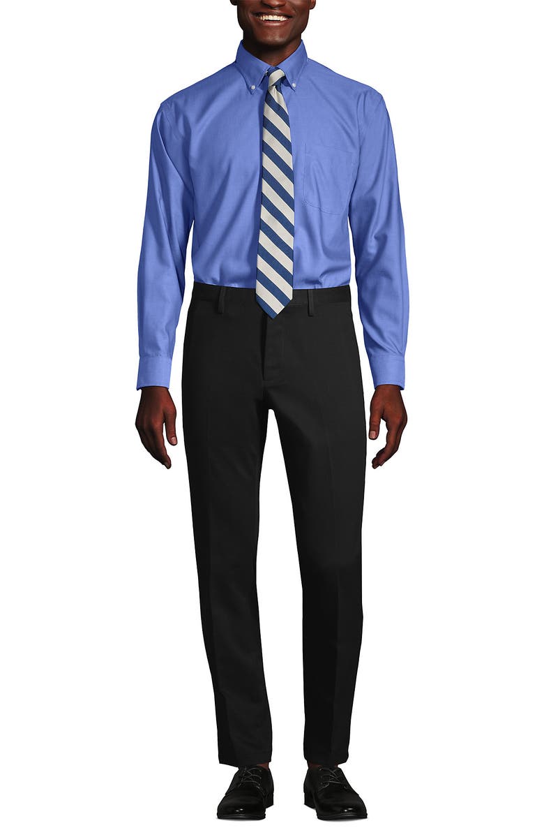 Lands' End School Uniform Tailored Fit No Iron Solid Supima Cotton Pinpoint Buttondown Collar Dress Shirt, Alternate, color, Light French Blue