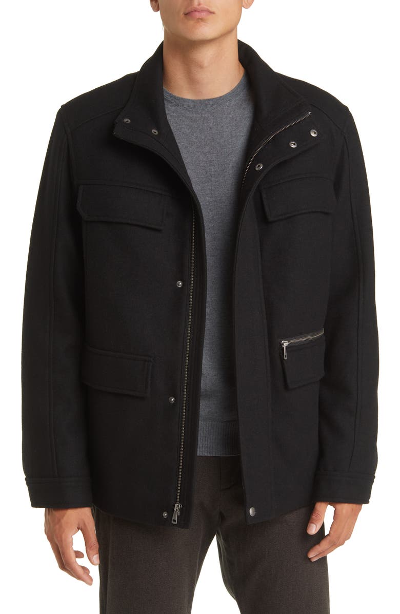 Cole Haan Signature Melton Wool Blend Field Coat, Main, color, Black