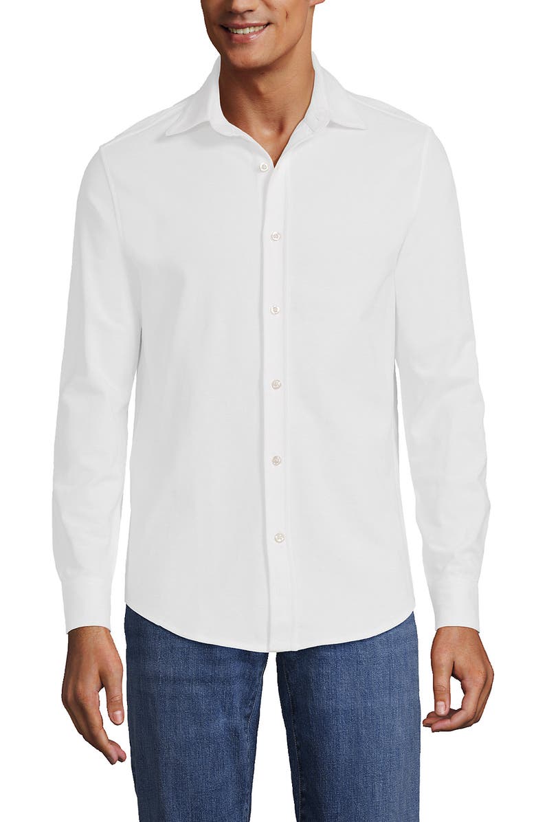 Lands' End Long Sleeve Knit Oxford Shirt, Main, color, White