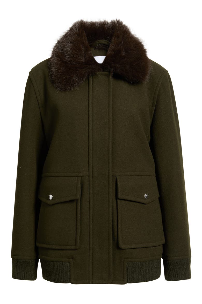 Faux Fur Collar Relaxed Bomber Jacket, Alternate, color, LODEN