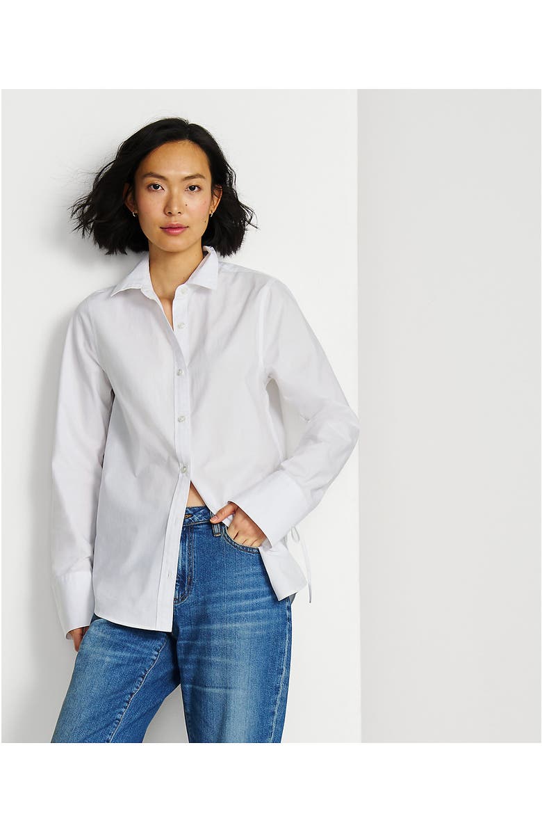 Lands' End Poplin Tie Sleeve Shirt, Alternate, color, White