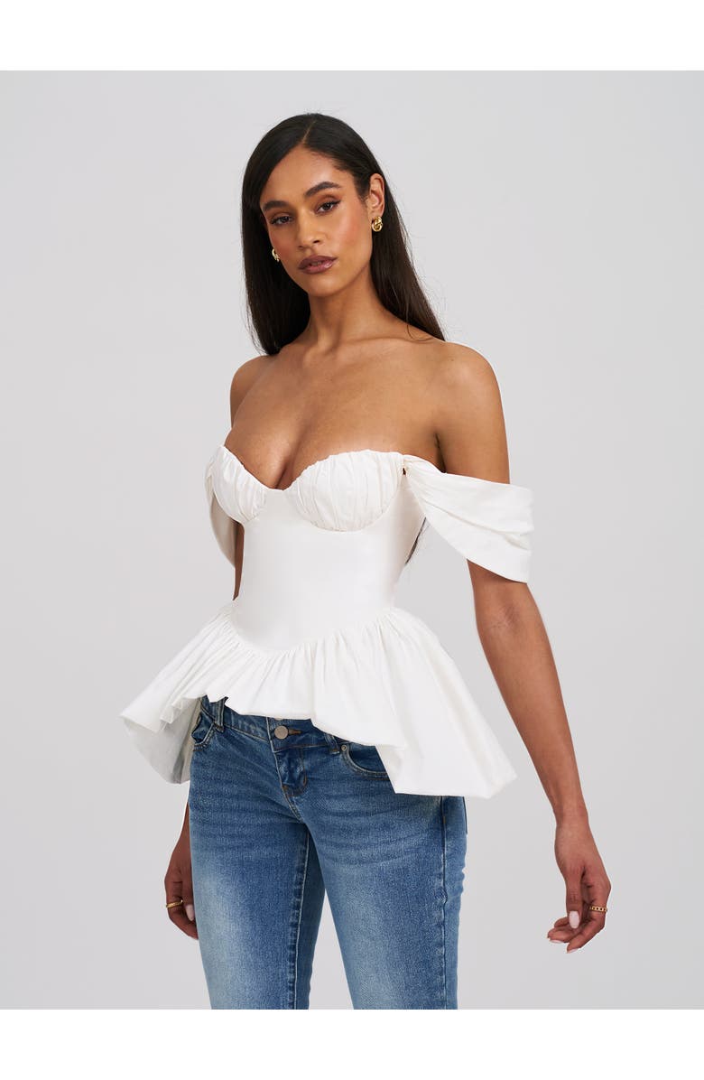 Miss Circle Qistina Off-shoulder Bubble Hem Peplum Cotton Top, Alternate, color, White