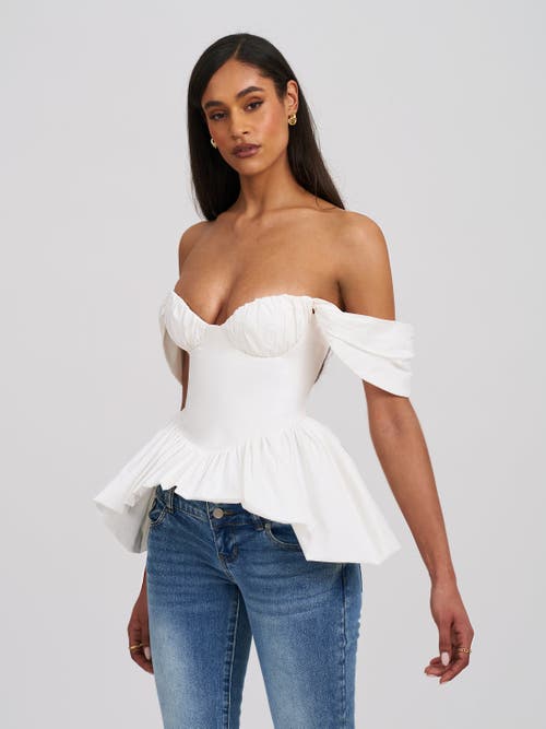 Miss Circle Qistina Off-shoulder Bubble Hem Peplum Cotton Top In Multi