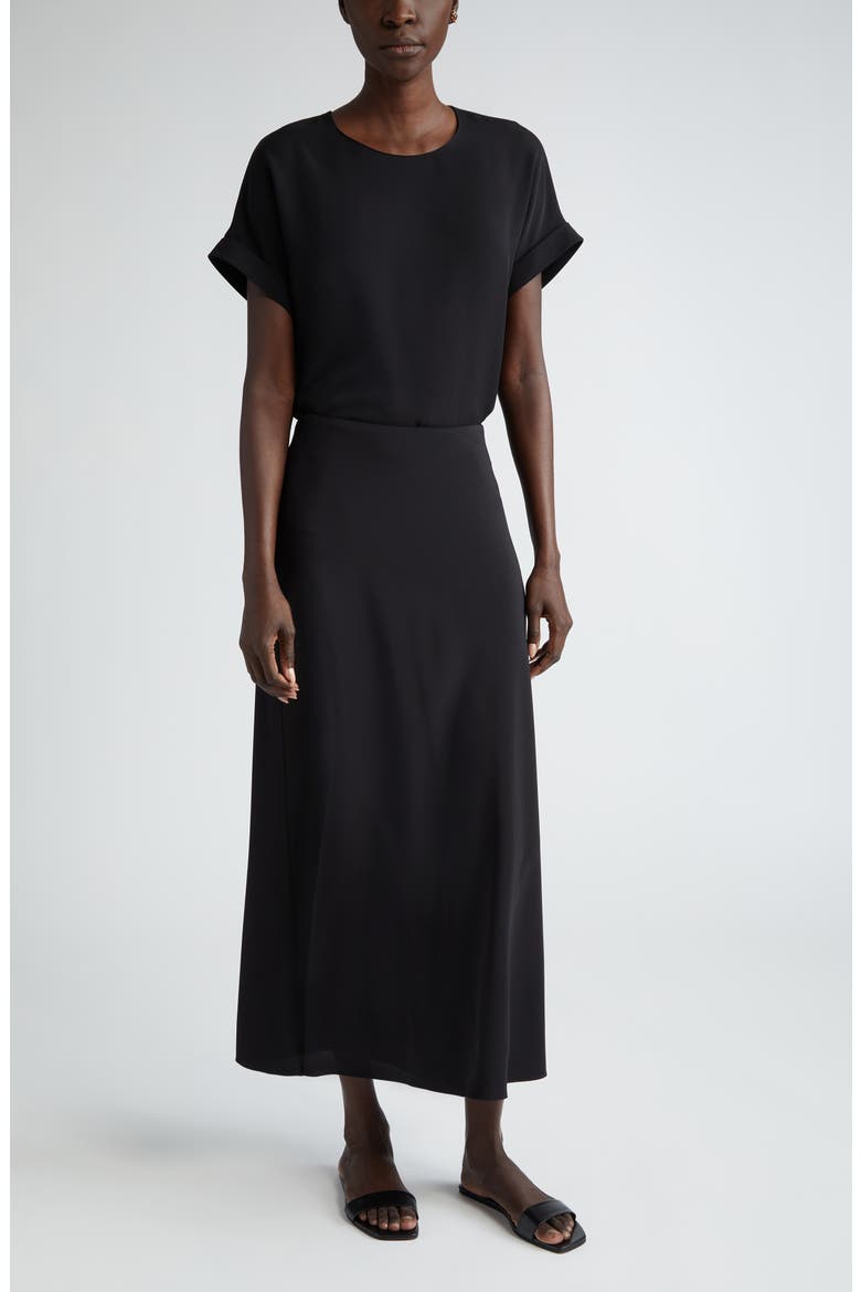 Bias Cut Silk Stretch Crêpe de Chine Skirt, Alternate, color, BLACK