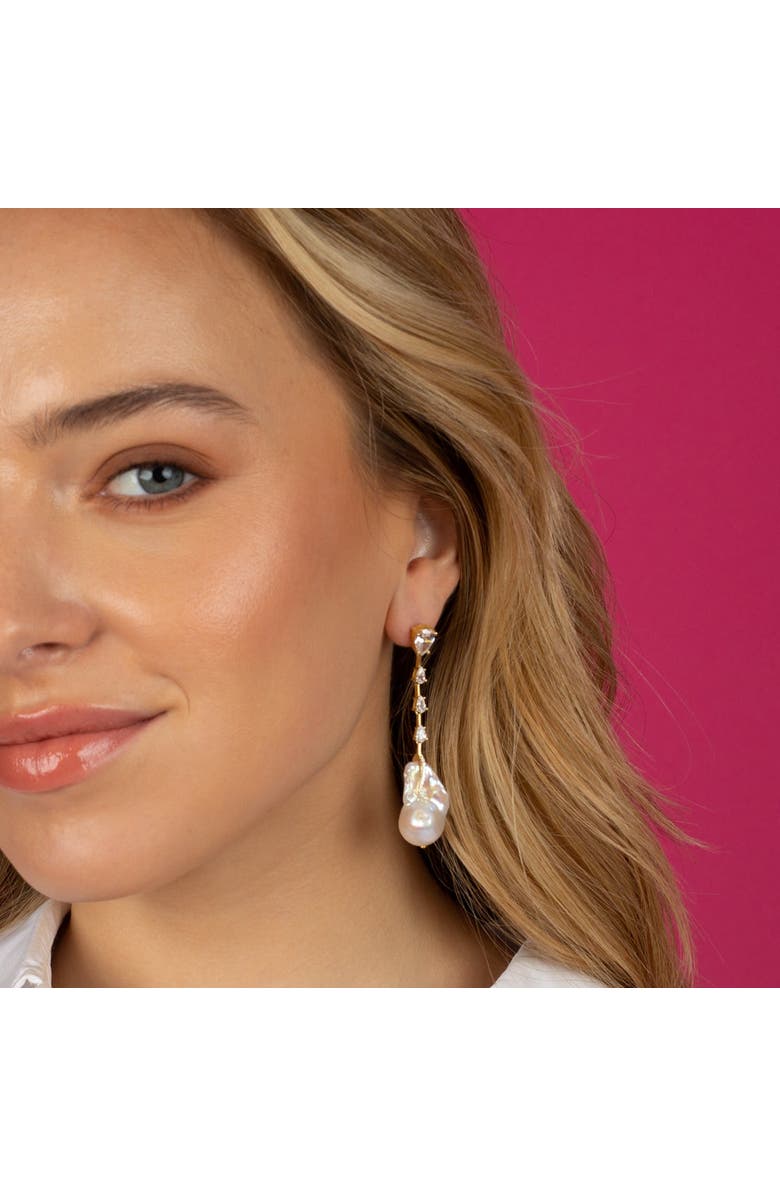 BY ADINA EDEN Dangling CZ Baroque Pearl Stud Earring, Alternate, color, Gold