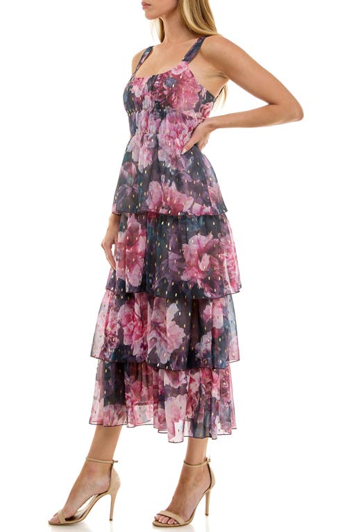 Socialite Floral Print Tiered Dress In Black