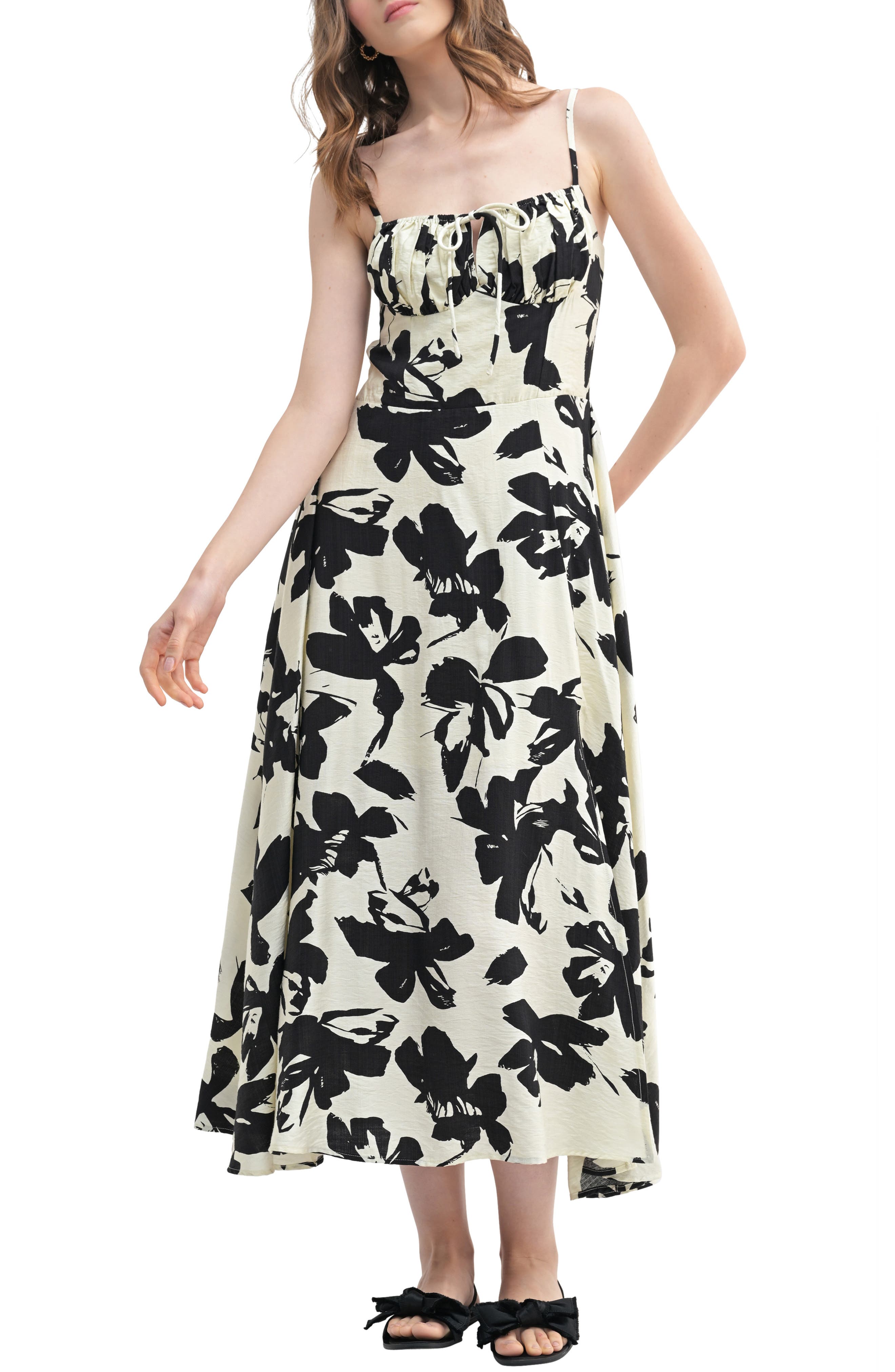 Lush Floral Tie Keyhole A-Line Midi Dress