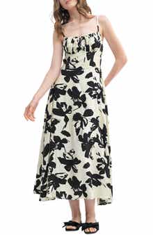 Lush Floral Tie Keyhole A-Line Midi Dress