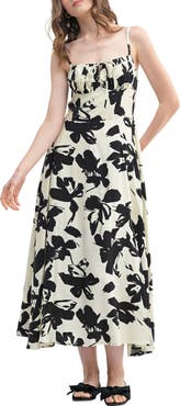 Lush Floral Tie Keyhole A-Line Midi Dress