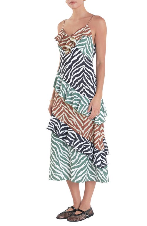 English Factory Zebra Print Ruffle Slipdress In Brown Multi