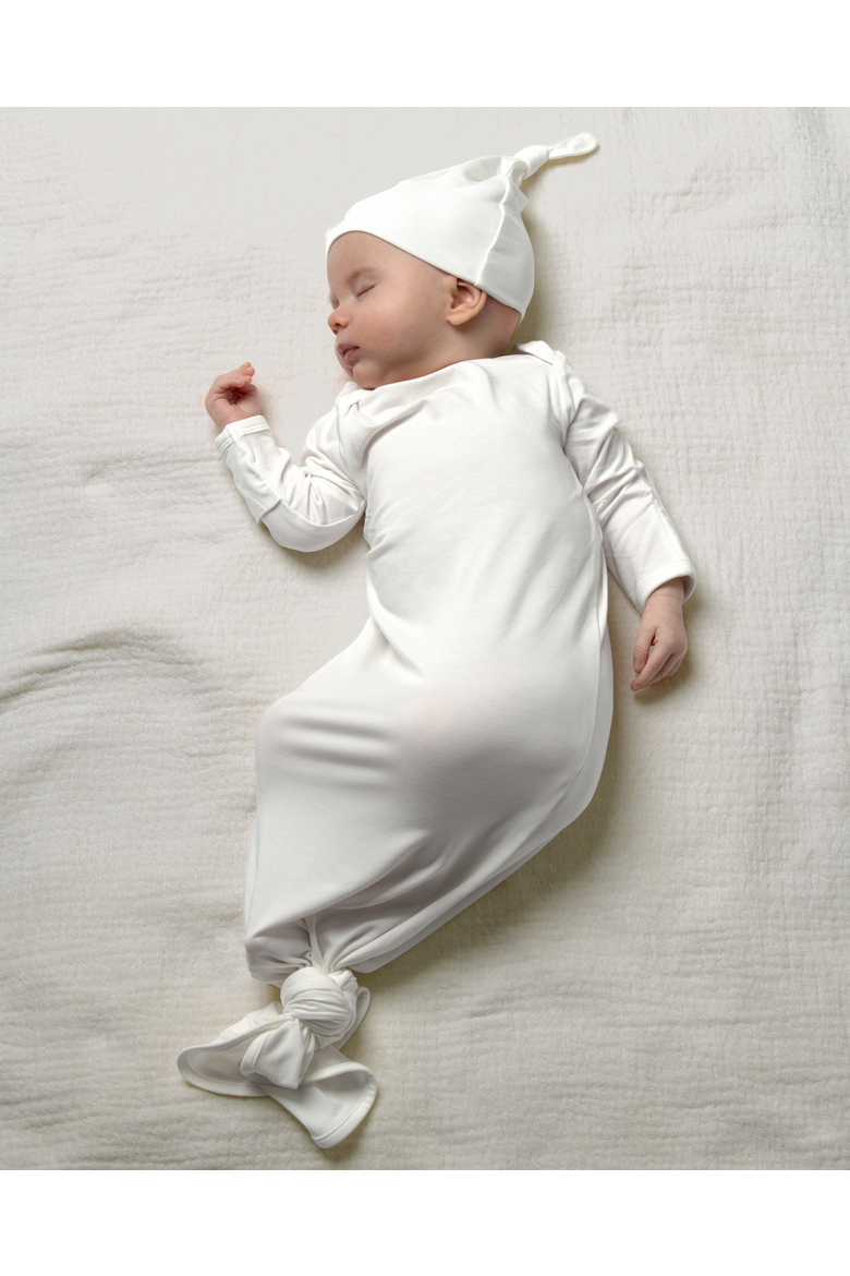 Knotted Baby Gown and Hat, Alternate, color, Pearl