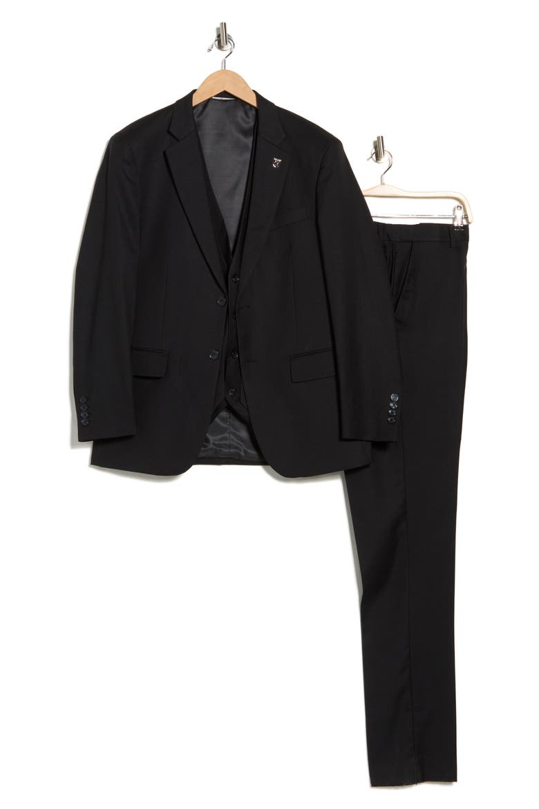 Black Mélange 3-Piece Suit, Alternate, color, BLACK