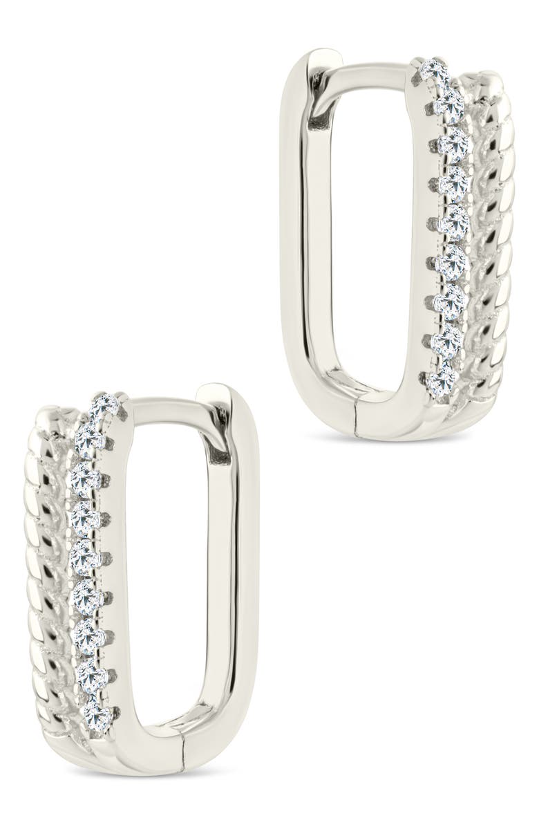 Sterling Forever Cori Cubic Zirconia Rectangular Huggie Hoop Earrings, Alternate, color, Silver