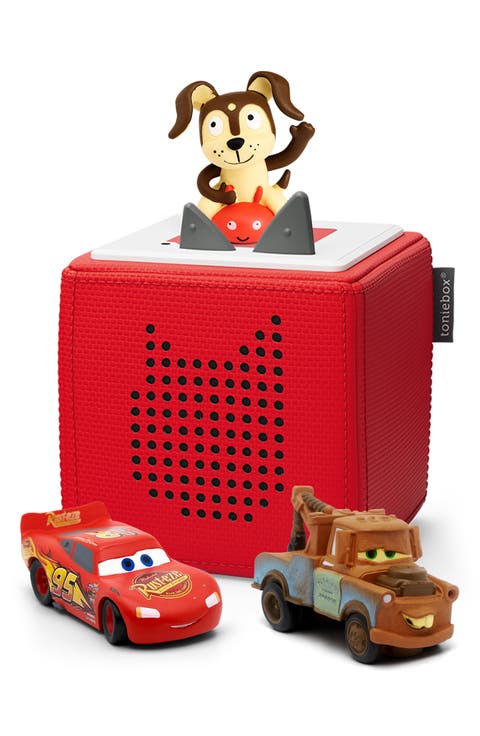 Red Toniebox Playtime Puppy Starter Set & Pixar® Cars 2-Pack McQueen & Mater Audio Character Bundle