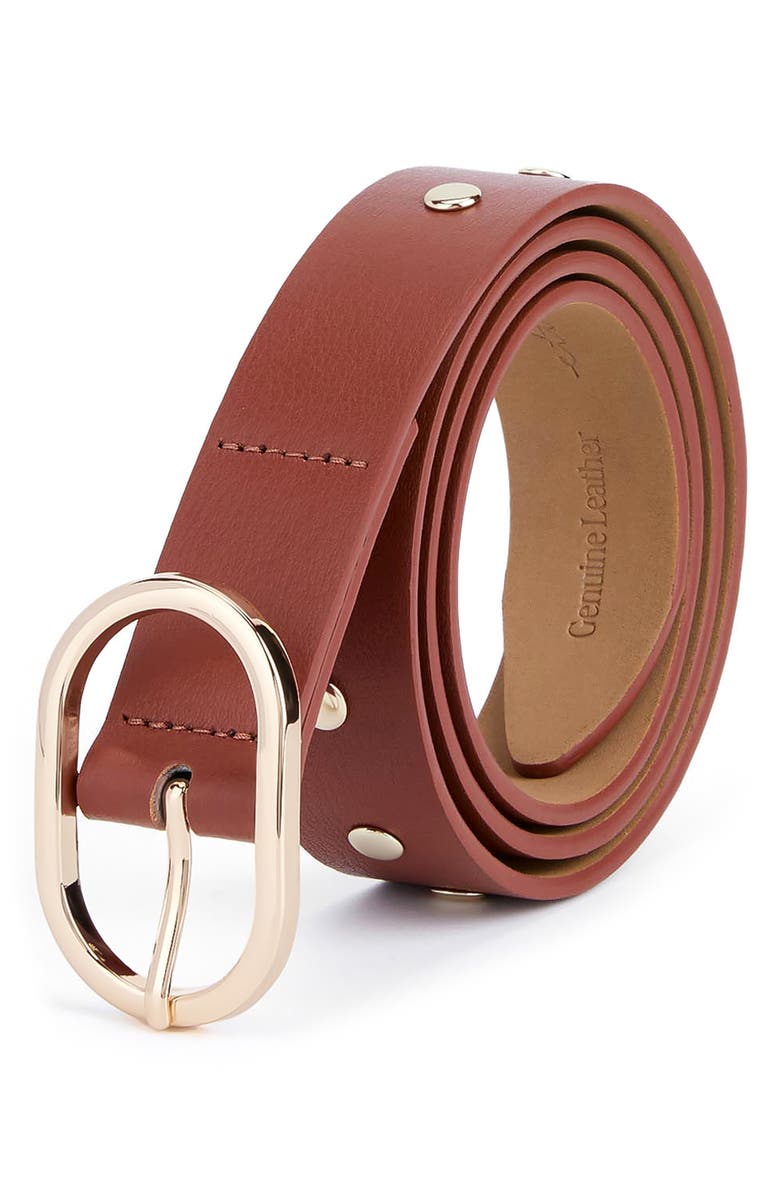 Ettika Stud Leather Belt, Alternate, color, Cognac