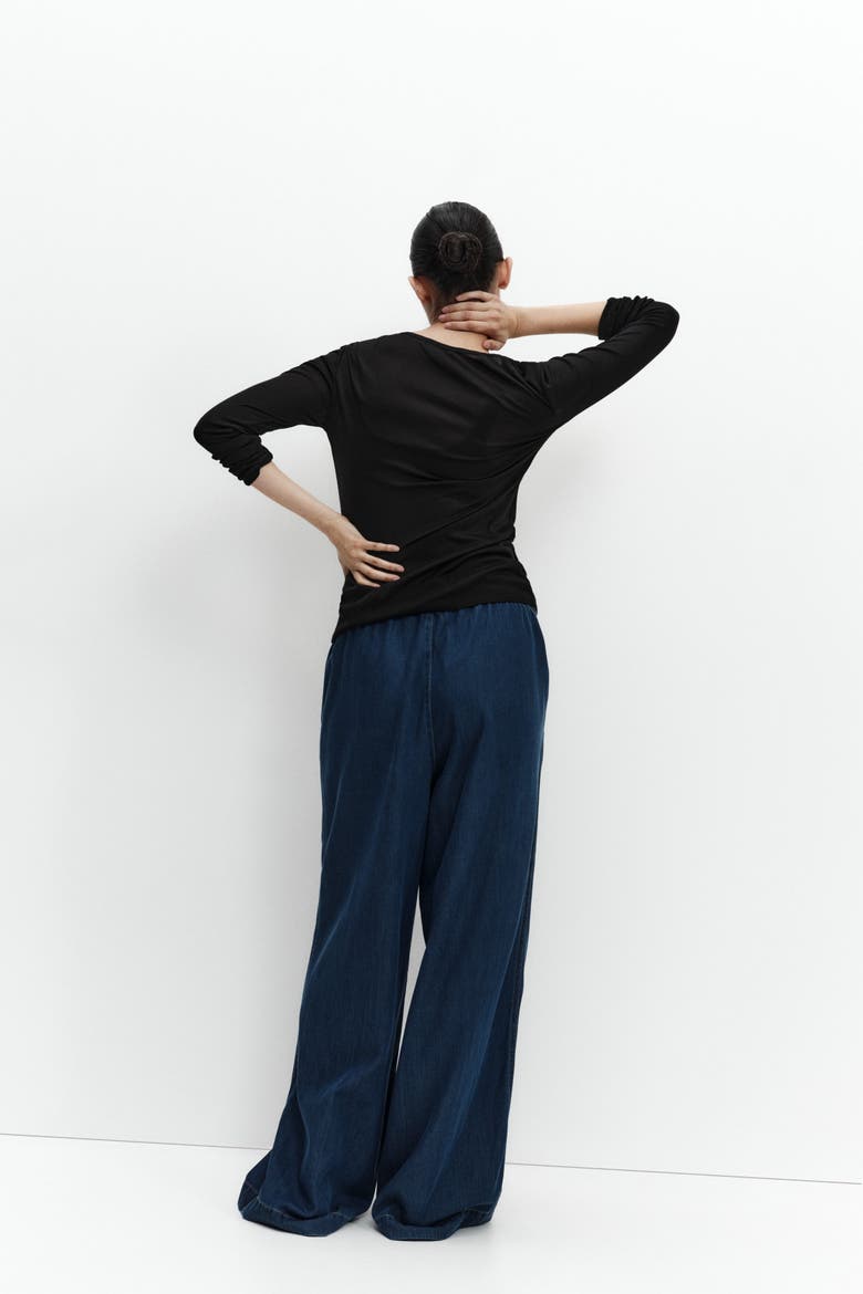 Mama Wide Paper Bag Trousers, Alternate, color, Dark denim blue