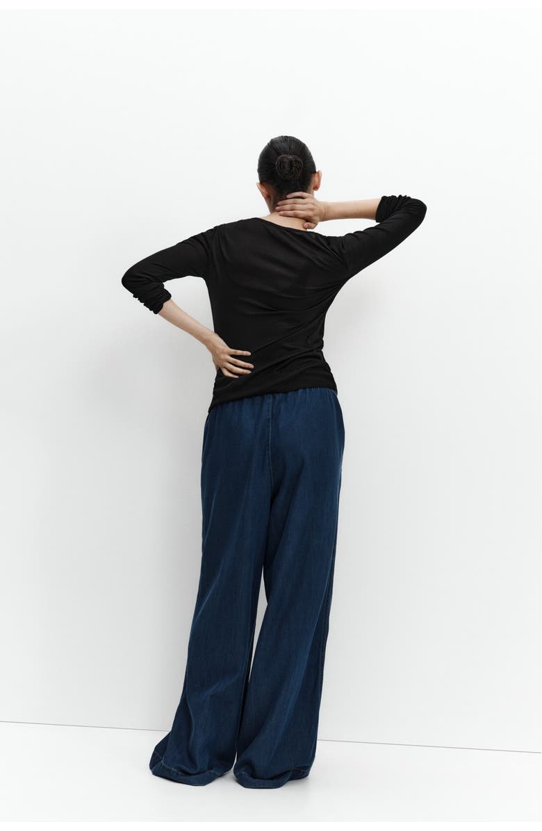H&M Mama Wide Paper Bag Trousers, Alternate, color, Dark Denim Blue