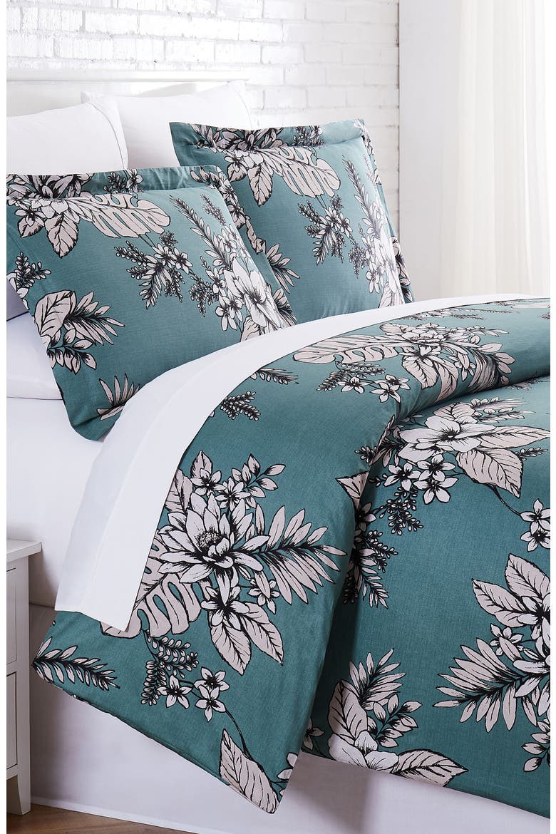 Premium Collection 300 Thread Count 100% Cotton Sateen Duvet Cover Set, Main, color, FLORA GREEN