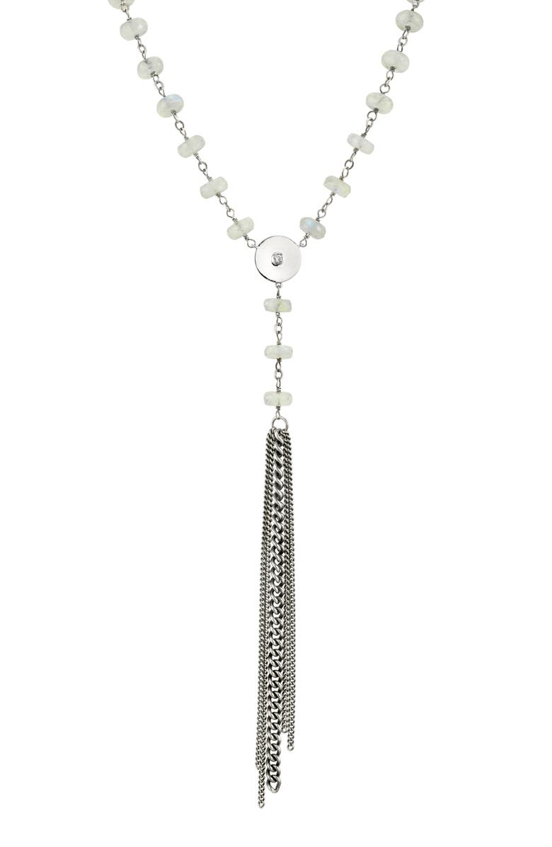 Sheryl Lowe Moonstone & Diamond Tassel Y-Necklace, Main, color, 