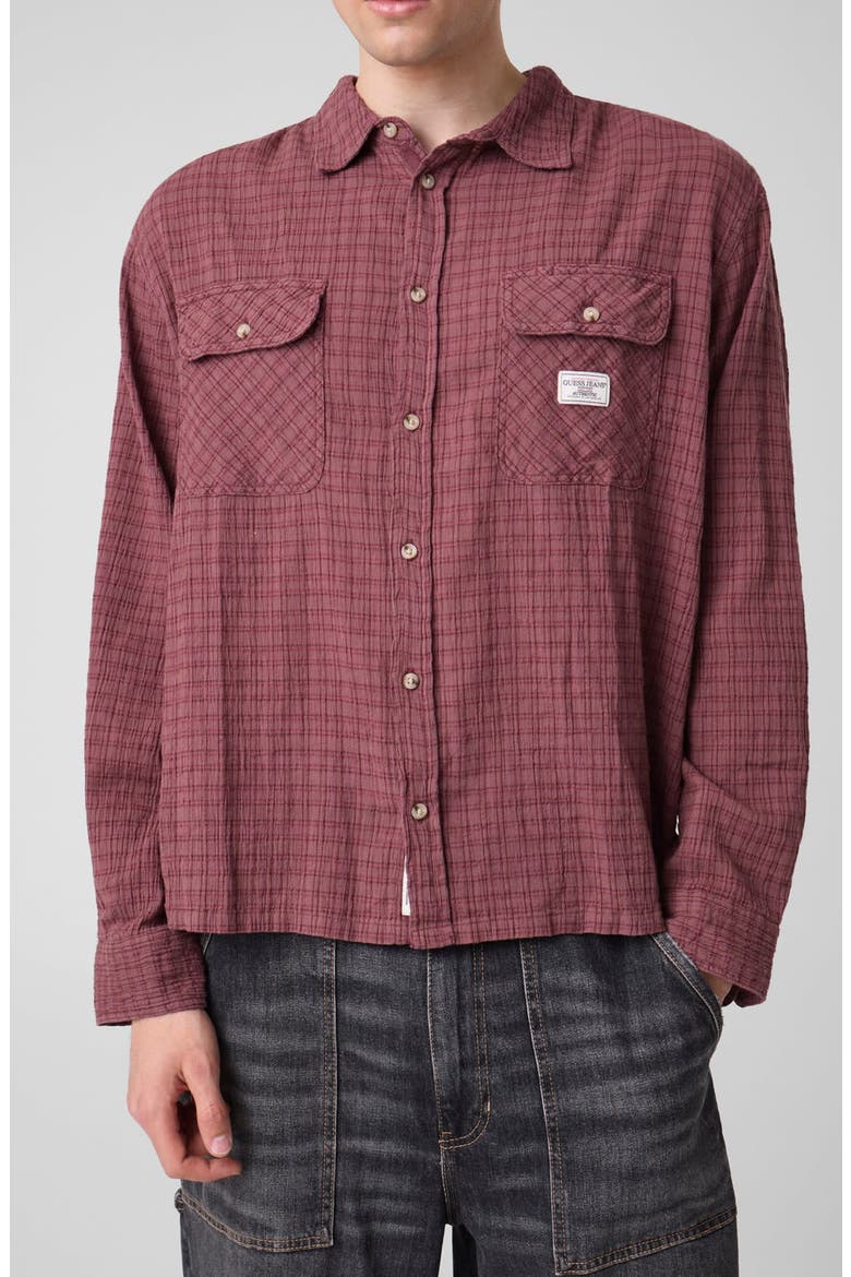 Boxy Cropped Plaid Cotton Shirt, Main, color, L40G-LIGHT