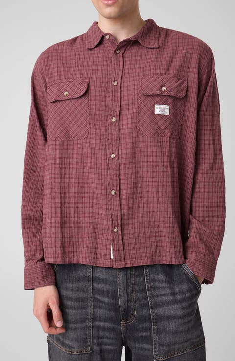 Boxy Cropped Plaid Cotton Shirt