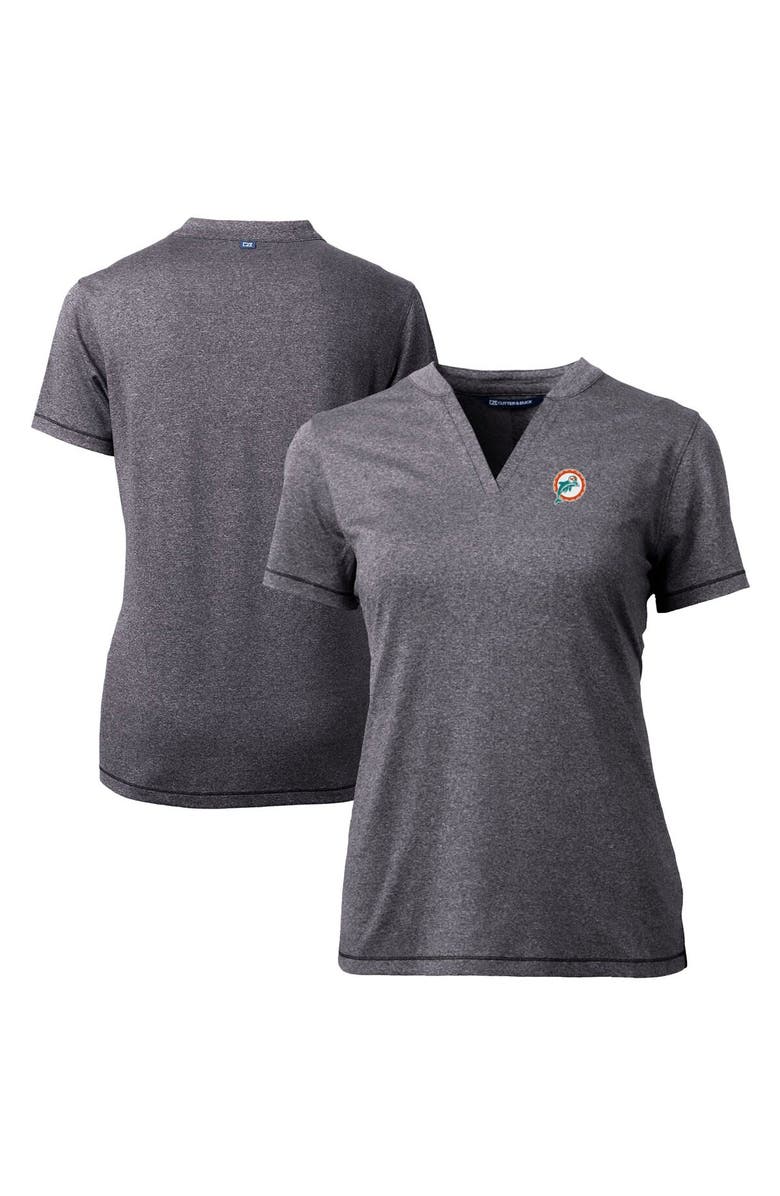 Cutter & Buck Women's Cutter & Buck Heather Charcoal Miami Dolphins Throwback Logo Forge Blade V-Neck Polo, Main, color,