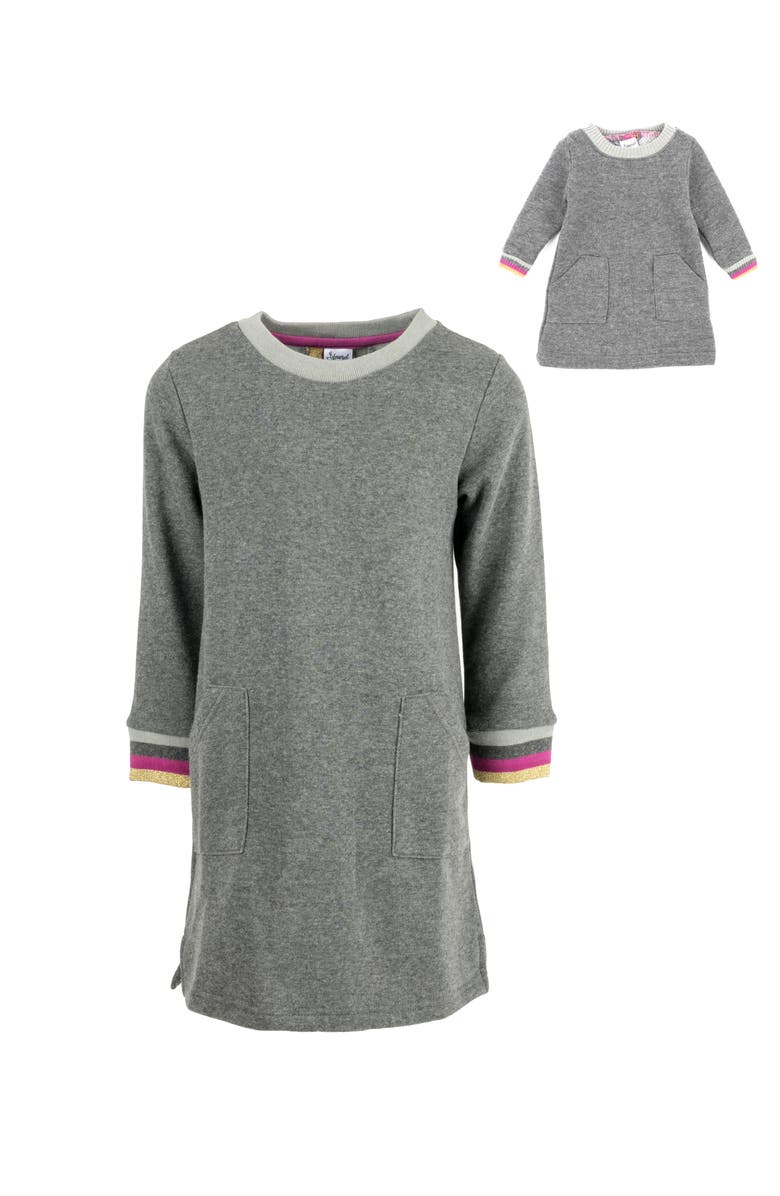 Leveret Girls Sweatshirt Dress with Matching Doll Dress, Alternate, color, Dark Gray