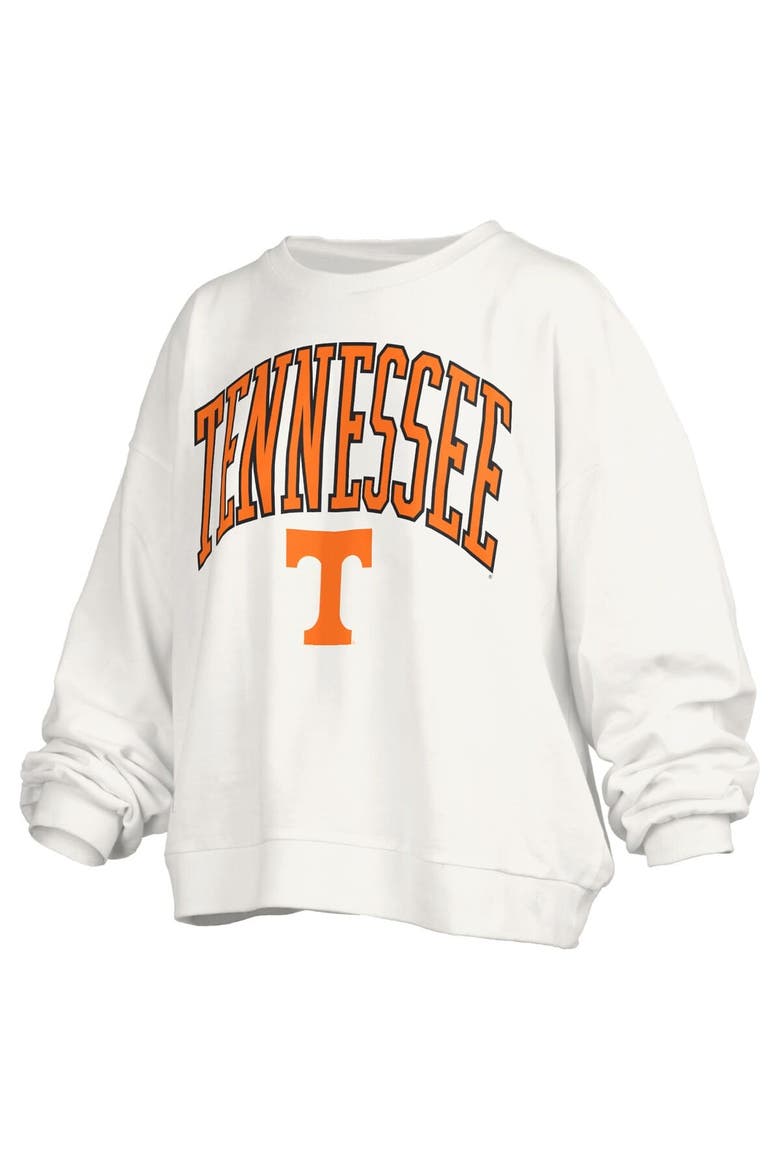 Women's Pressbox White Tennessee Volunteers Janise Arch Over Logo Waist Length Oversized Pullover Sweatshirt, Alternate, color, White