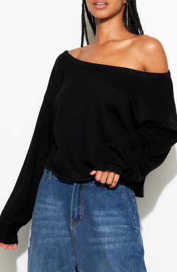 Spiritual Gangster Bella Off The Shoulder Sweatshirt In Black