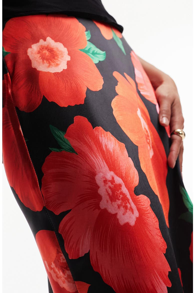 Floral Bias Cut Satin Skirt, Alternate, color, BLACK