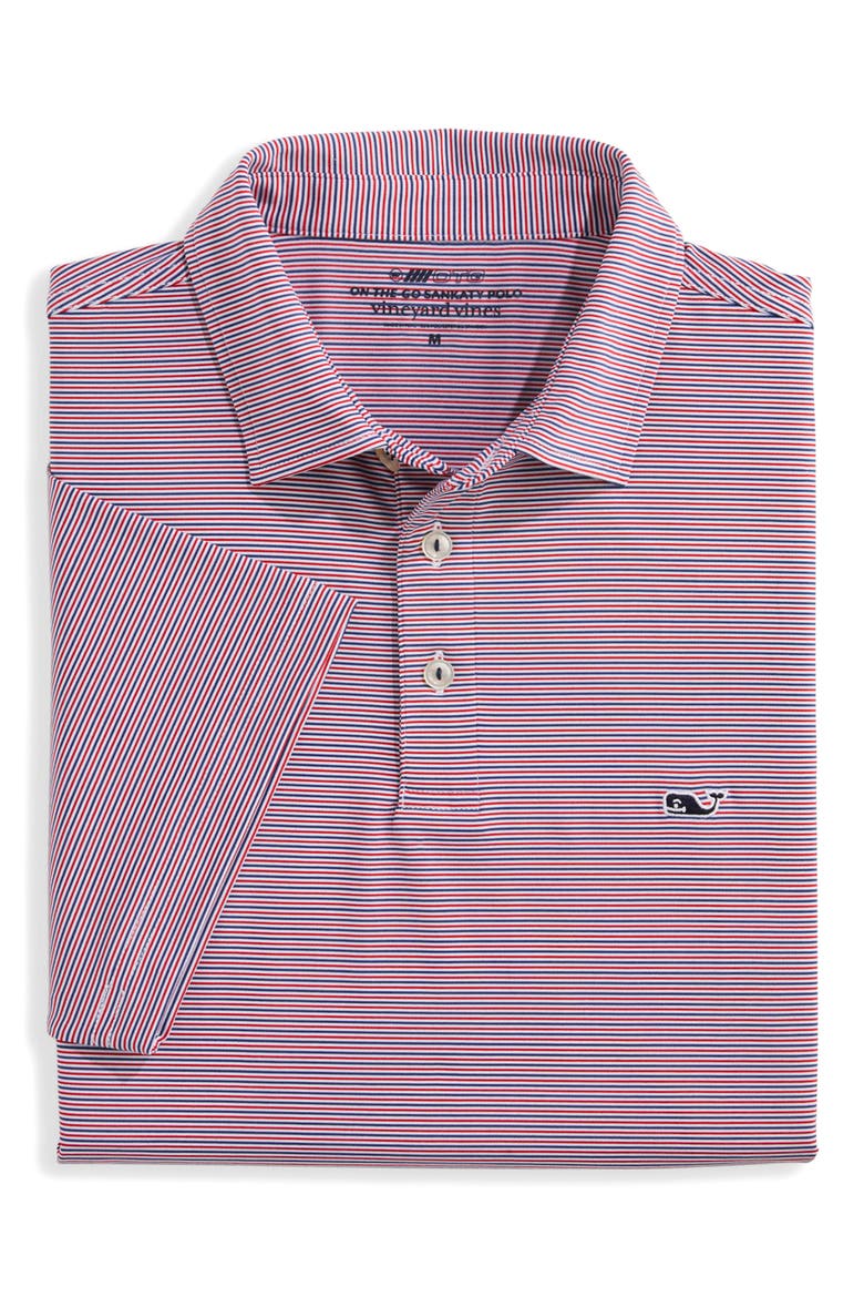 Anegada Stripe Sankaty Performance Polo, Alternate, color, WHITE/ RED/ MOONSHINE