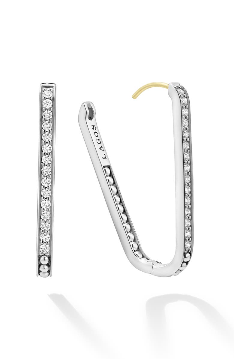 LAGOS Caviar Spark Large Linear Diamond Hoop Earrings, Alternate, color, Silver