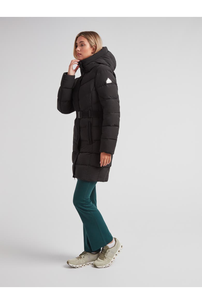 Diamond Belted Hooded Down Coat, Alternate, color, BLACK