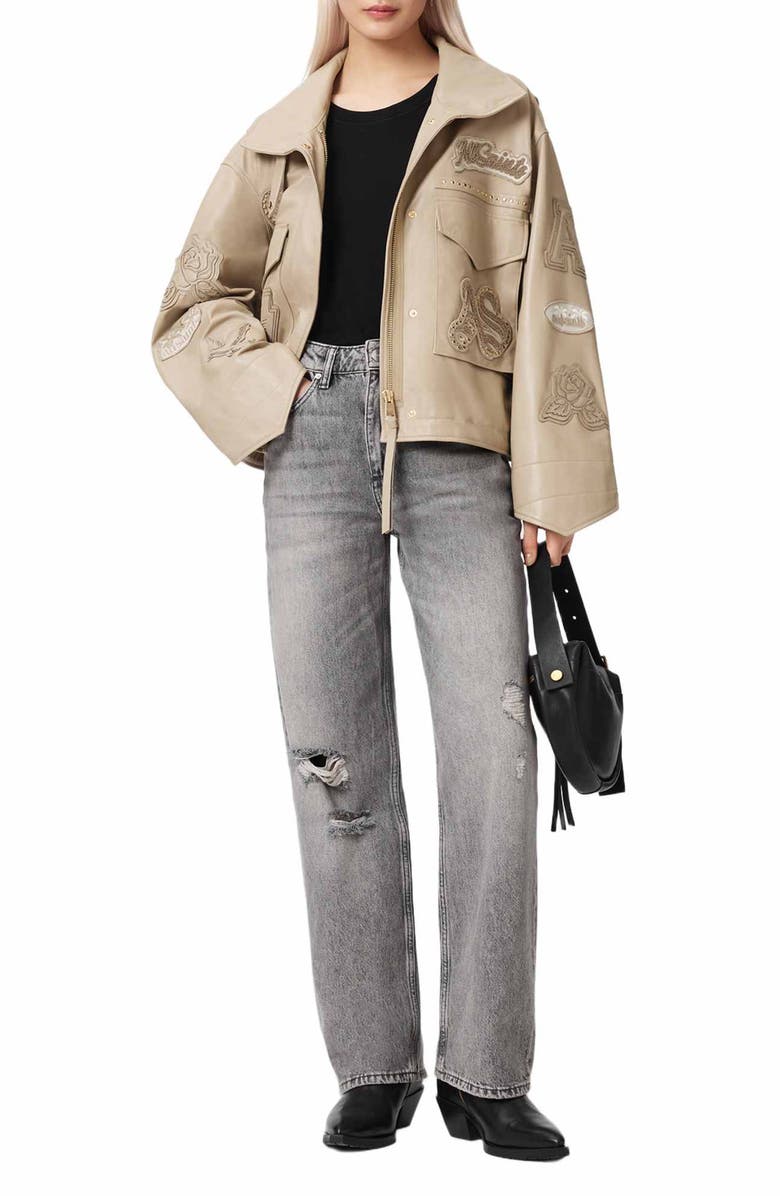 AllSaints Logo Patch Jacket, Alternate, color, Taupe Brown