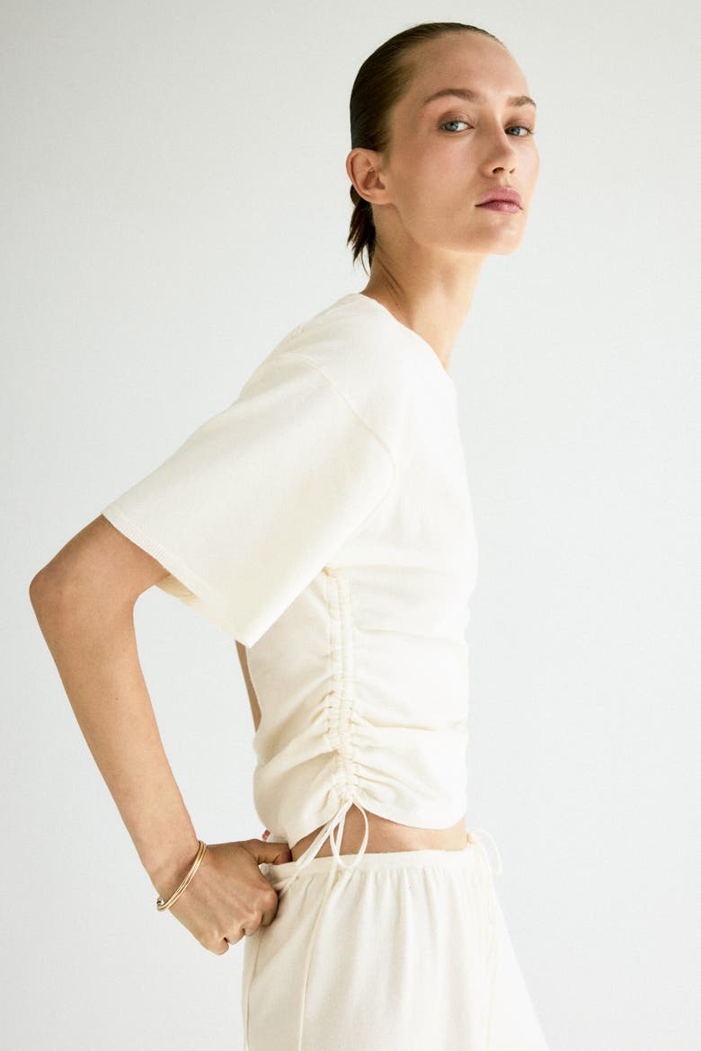 Fine-knit Drawstring-detail Top, Alternate, color, Cream