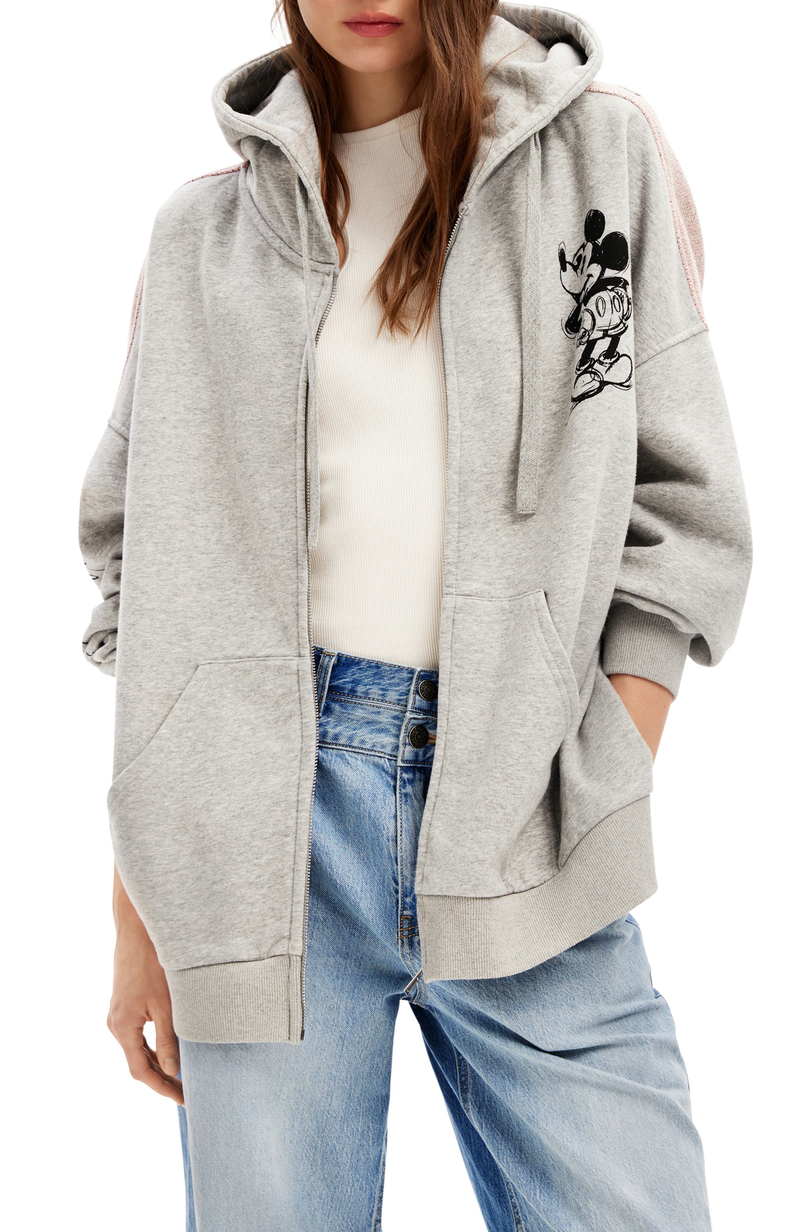 x Disney Mickey Mouse Cotton Graphic Zip-Up Sweater Hoodie (Women