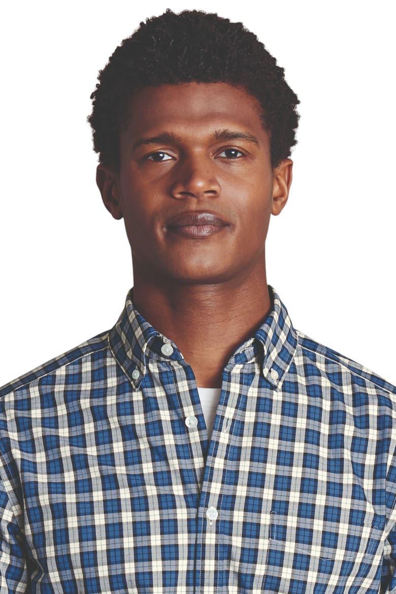 Slim Fit Plaid Check Non-Iron Stretch Poplin Shirt, Alternate, color, Ocean Blue