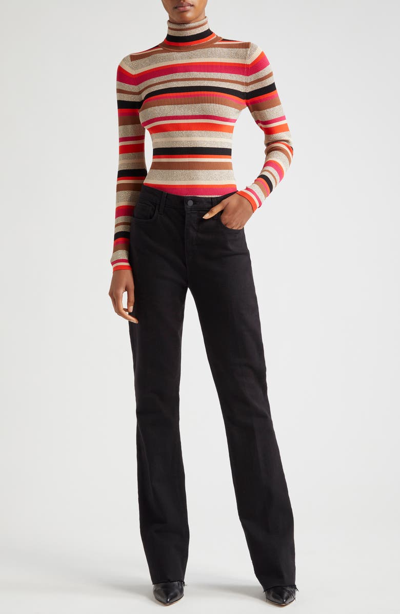 L'AGENCE Olene Metallic Stripe Turtleneck Top, Alternate, color, Orangepin