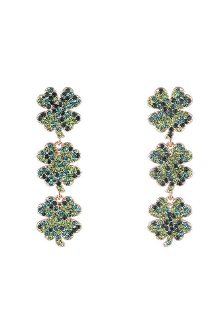 Four Leaf Clover Linear Earrings, Alternate, color, Green