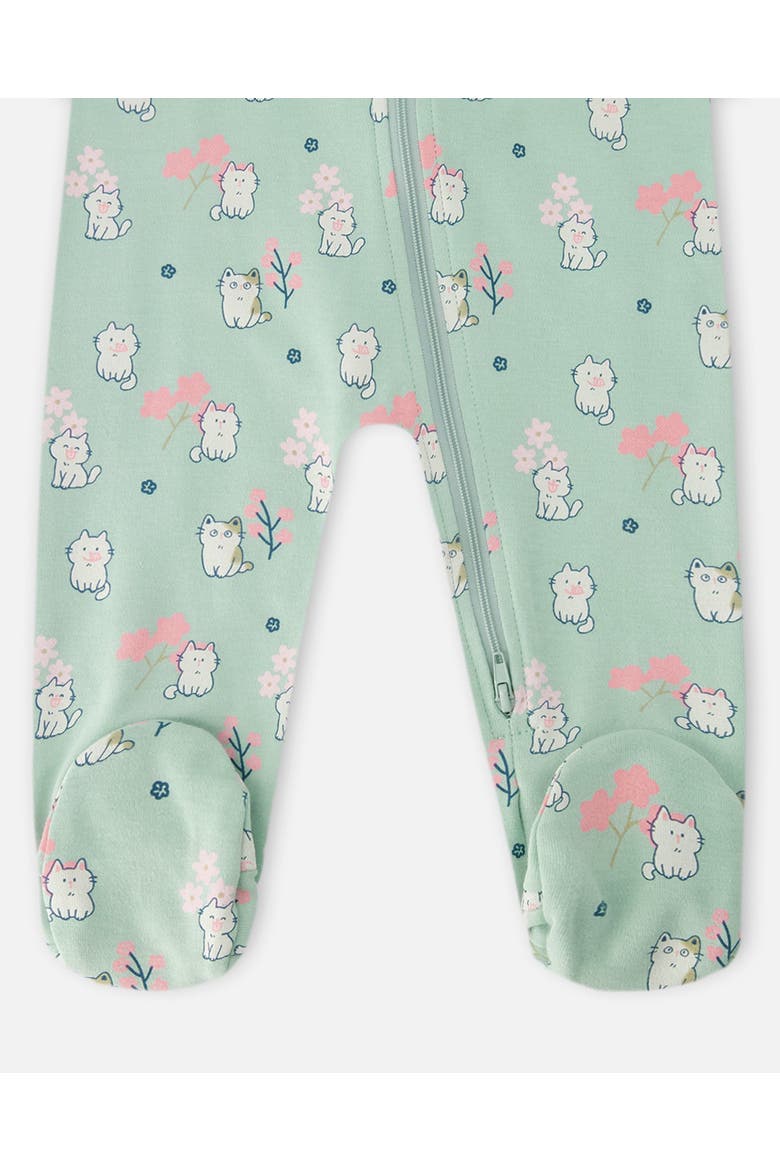 Organic Cotton Kitten Print One-Piece Pyjama, Alternate, color, Green Kitten Print