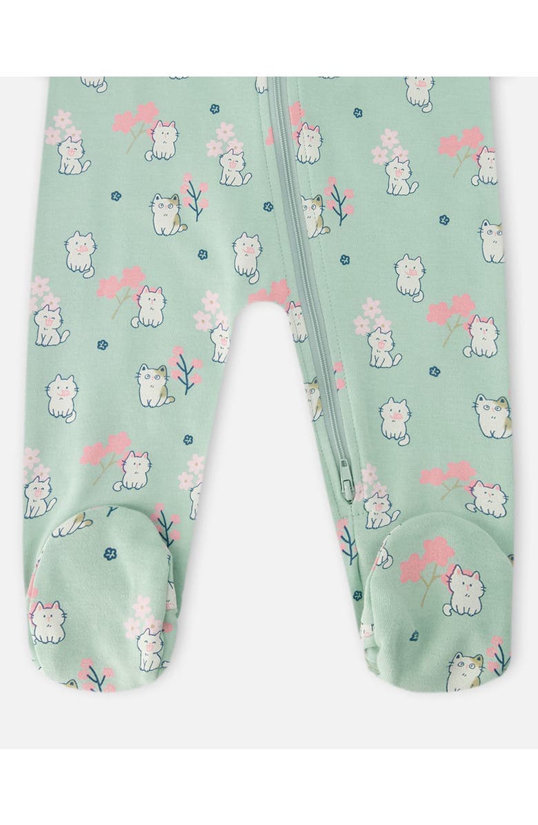 Deux par Deux Organic Cotton Kitten Print One-Piece Pyjama, Alternate, color, Green Kitten Print