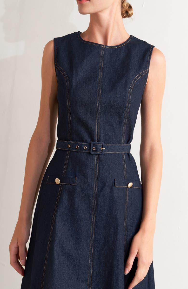 FREEMARKET A-Line Denim Midi Dress, Alternate, color, Dark Denim