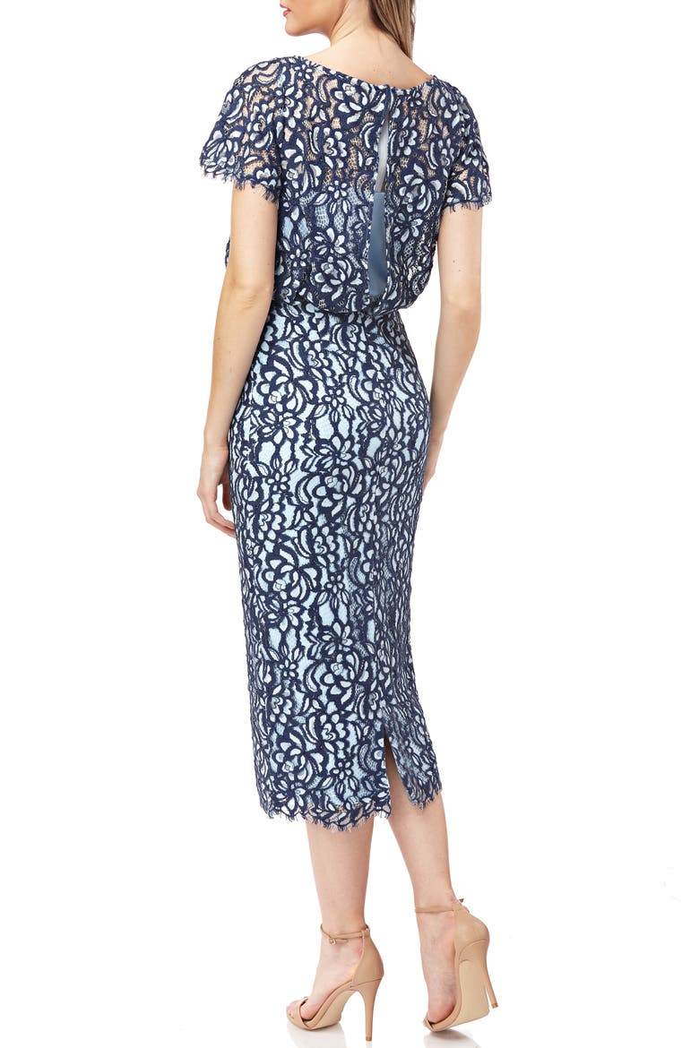 Embroidered Lace Blouson Cocktail Dress, Alternate, color, NAVY MULTI
