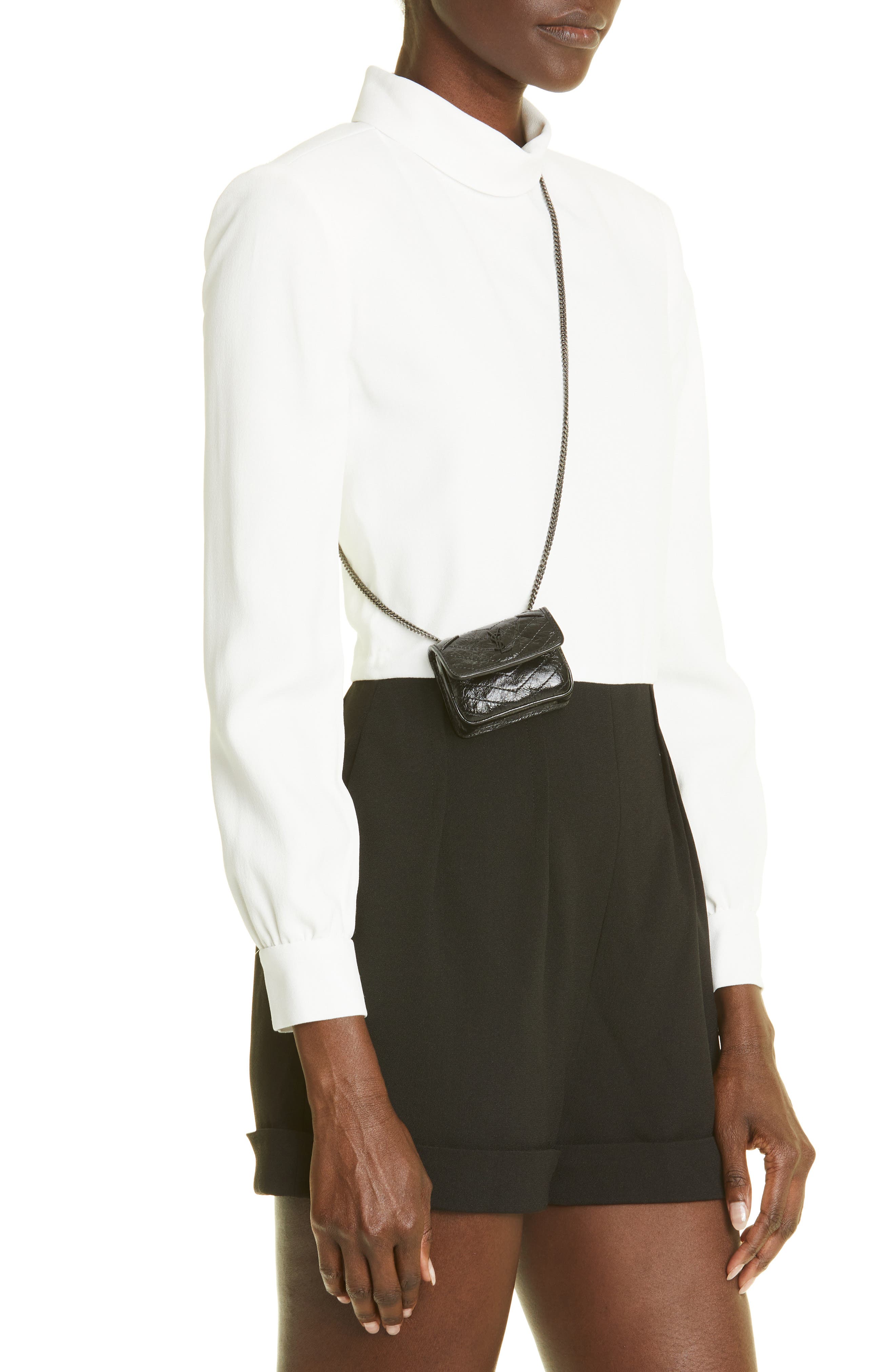 Saint Laurent Micro Niki Leather AirPods Crossbody Case, Alternate, color, 