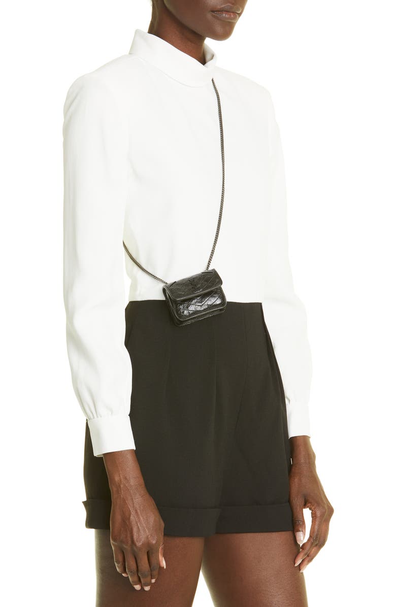 Saint Laurent Micro Niki Leather AirPods Crossbody Case, Alternate, color,