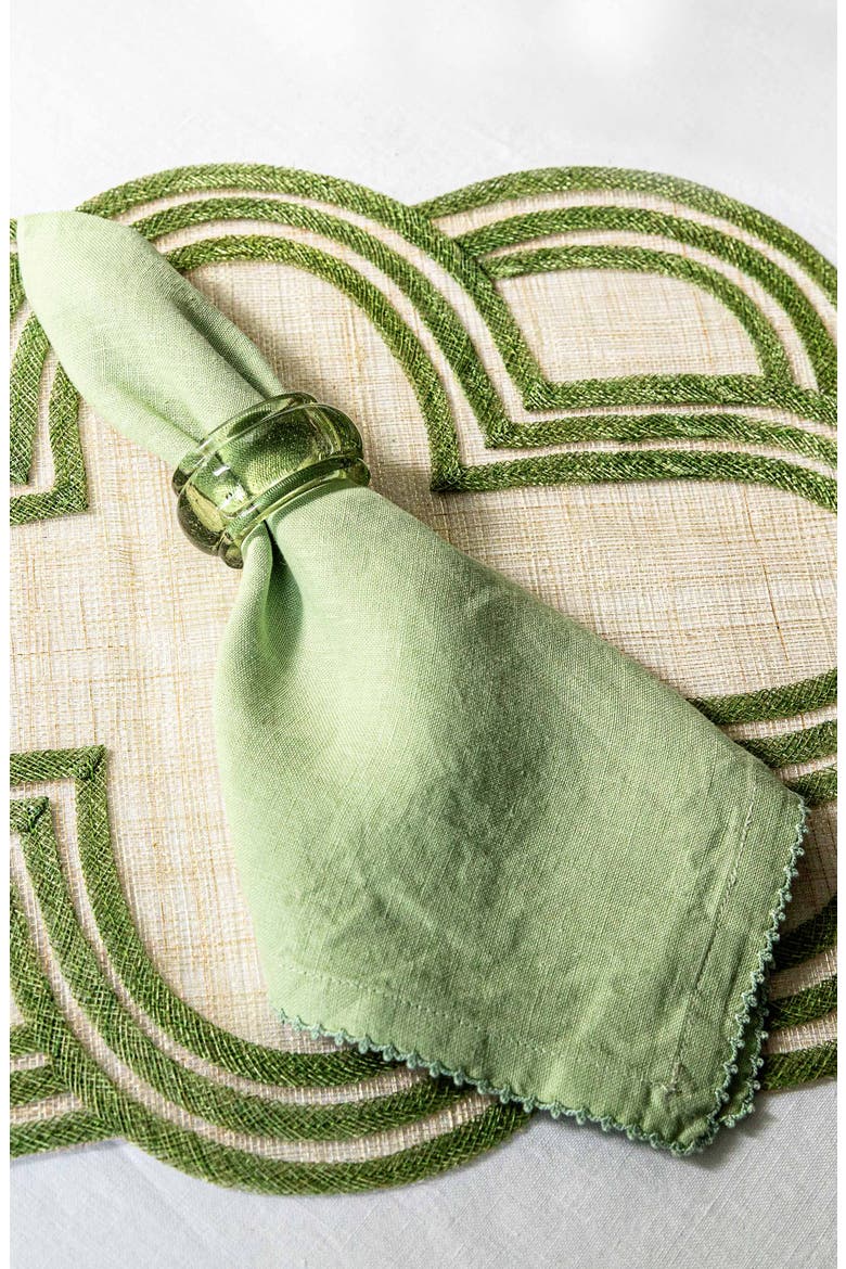 Set of 4 Berry Scallop Linen Napkins, Alternate, color, LIGHT GREEN
